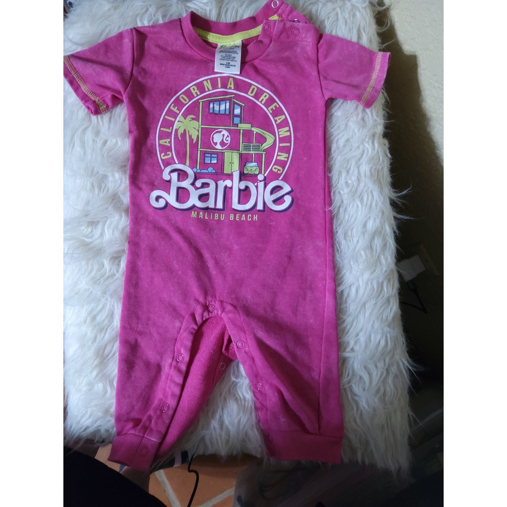 Barbie Malibu Beach California Dreaming Pink Romper Infant 6-9M SP2561749BR